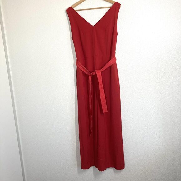 Everlane Jumpsuit Womens 4 Red Sleeveless Wide Leg Belted Linen Blend Pockets - Picture 3 of 16